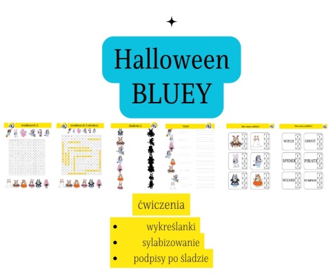 Bluey halloween gry: flashcard i ćwiczenia